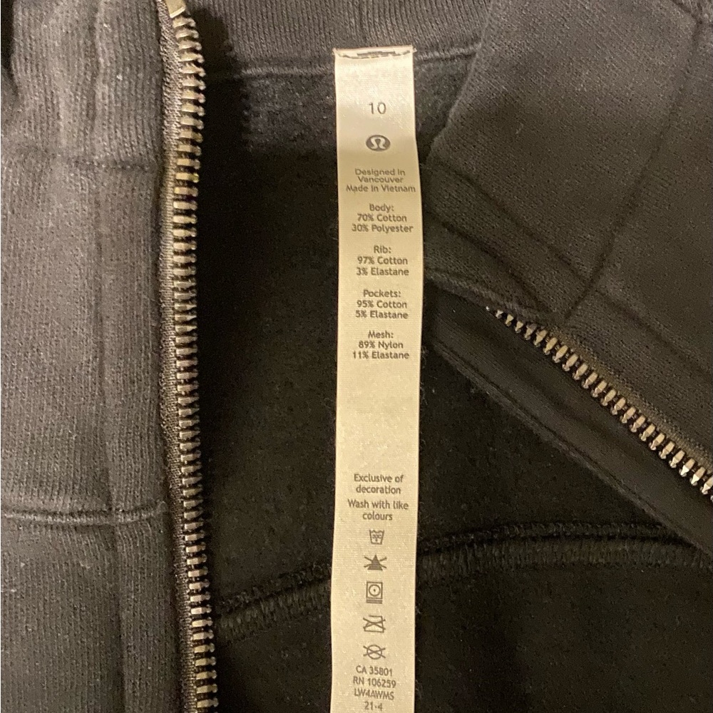 Lululemon Full Zip Black Scuba Zip up Hoodie